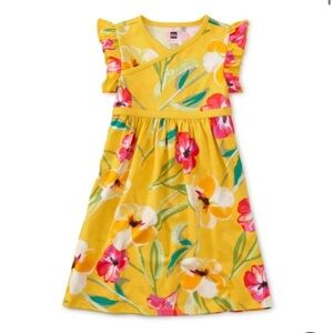 Tea Collection Flutter Sleeve Pocket Dress Painted Hibiscus